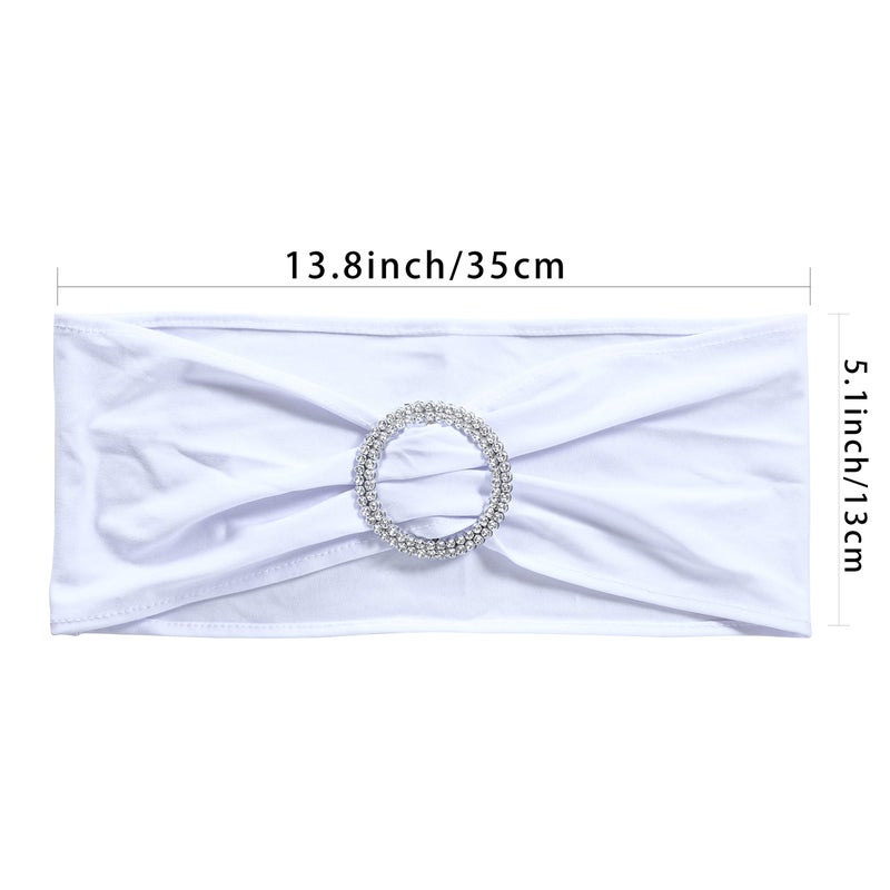 Obstal 50 PCS Spandex Stretch Chair Sashes Bows for Wedding Reception- Universal Elastic Chair Cover Bands with Buckle Slider for Banquet, Party, Hotel Event Decorations White Sashes - Image 4
